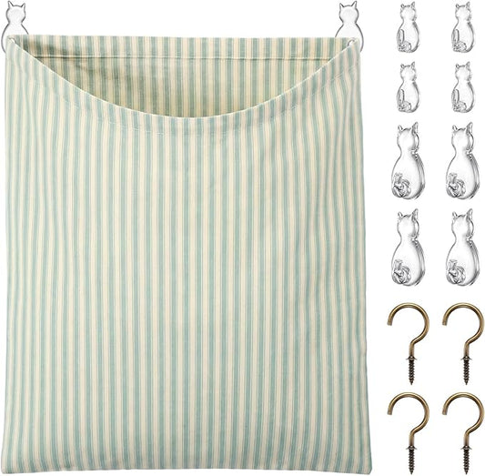 Reusable Dirty Rag Storage Bag Linen Dish Towel Cloth Bag Dish Rag Holder Natural Cotton Vintage for Under Sink Cabinet Door Organizer Laundry Bathroom Storage(Green and White,Classic)