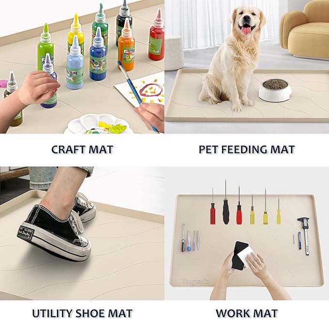 Heavy Duty Silicone Under Sink Mats for Kitchen Waterproof 37" x 19", Extra Thick Under Sink Rubber Mat Drip Tray, Raised Edge Under Sink Liner,Prevent Drips, Leaks, Spills,Beige