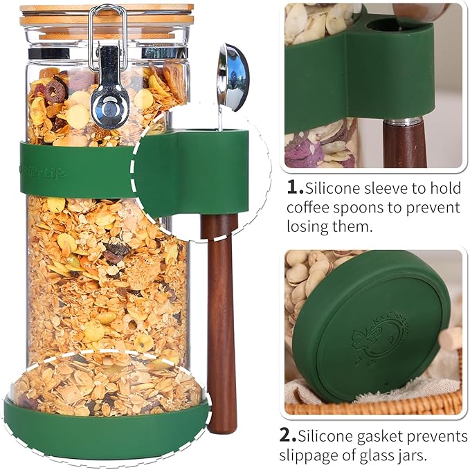 KKC 1.5-Quart Large Glass Nuts Storage Container, Airtight Food Storage Jar with Bamboo Lid & Scoop, Keeps Nuts Crunchy & Fresh, Perfect for Pantry Organization & Storing Nuts, Almonds, Peanuts