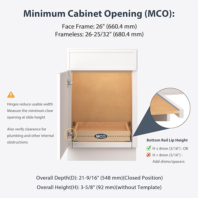 Pull Out Drawers for Cabinets - Birch Wood Pull-Out Drawer 26" W x 21" D - Soft Close Slide Out Shelves for Kitchen Cabinets & Pantry Cabinet Organizer, Heavy Duty, Full-Extension