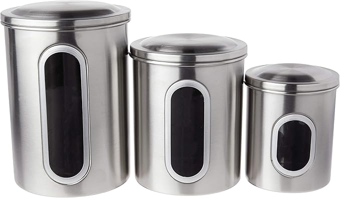 Fox Run Stainless Steel Canister Set For Kitchen Counter, 3-Piece Set for Sugar, Flour, Coffee and More