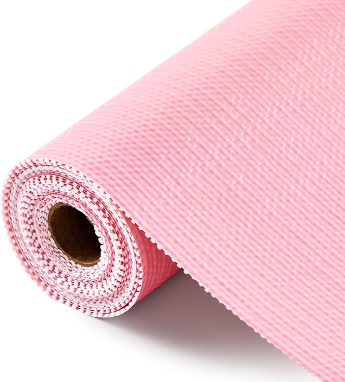 Drawer and Shelf Liner, Non-Slip Kitchen Cabinet Liners Non-Adhesive Thick Strong Grip Waterproof Washable Mats Protect Dresser Shelves Cupboard Bathroom Cabinets, Pink, 18 in X 20 FT