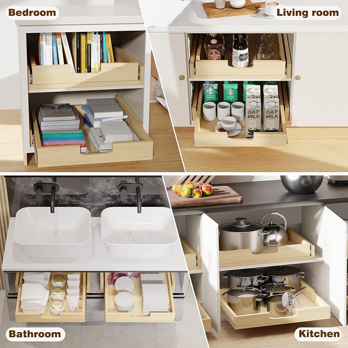 Pullout Cabinet Organizer, 20''W×21''D×3''H Slide Out Shelves for Kitchen Cabinets, Pull out Drawers for Kitchen Cabinets, Pantry, Bathroom, & Storage Organization