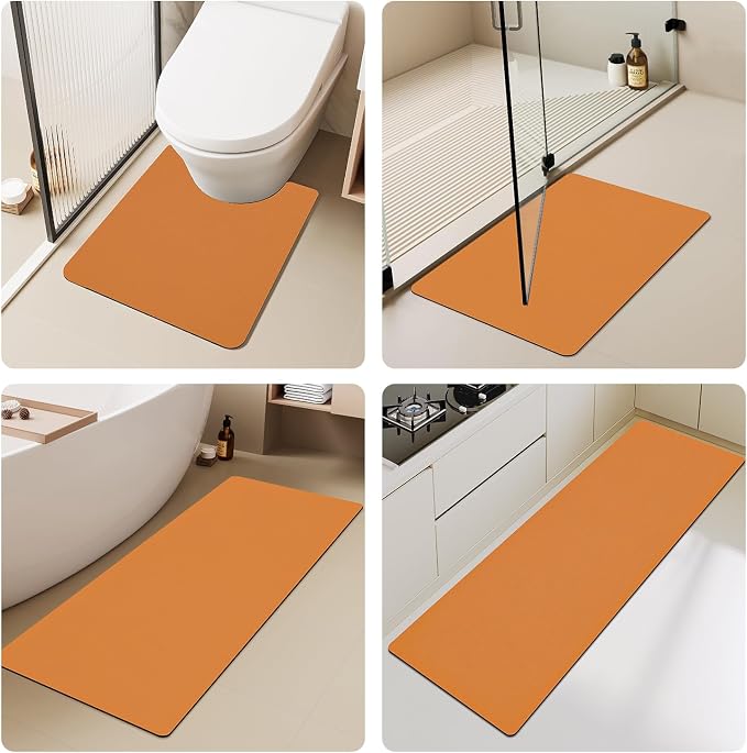 TYUU Bathroom Mat Quick Dry, Bathroom Rugs Non Slip Washable Thin Absorbent Bath Mat Fits Under Door Bathroom Floor Mat Perfect for Bath, Shower, or Sink 20"x30" Orange