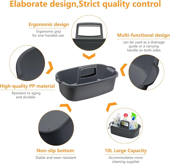 Goderewild 2 Pack Multi-Purpose Plastic Cleaning Caddy with Handle, Shower Caddy Organizer/Storage Basket/Totes Portable for Bathroom Supplies, Cleaning Products, Under Sink Tool. (grey+white)