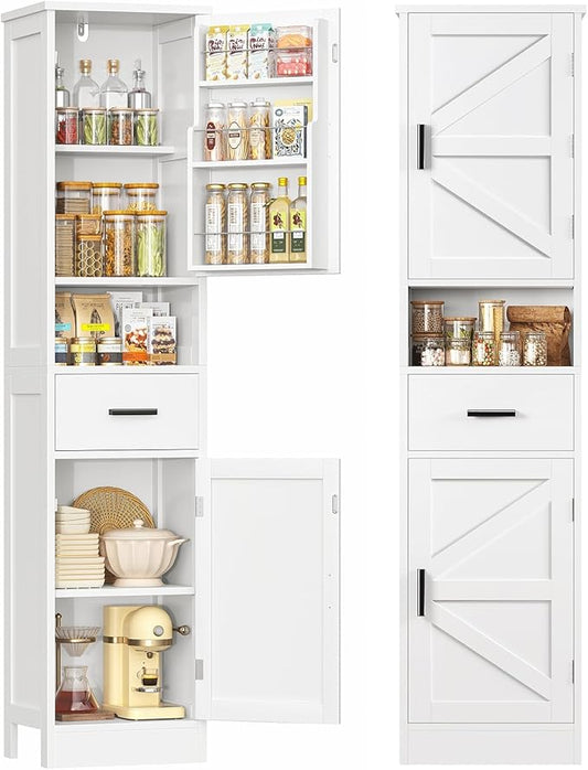 TEENFON 67" H Tall Storage Cabinet with 2 Doors, Bathroom Storage Cabinet, Kitchen Pantry Cabinets for Living Room, Dining Room, Bathroom, White