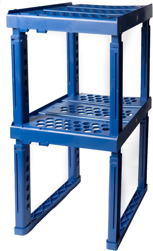Piffny Locker Organizer Shelf， Adjustable Width and Height, Ideal Locker for School, Office, and Gym Lockers (Blue 2 Pack)