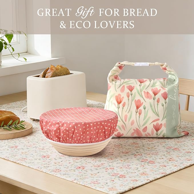 Beeswax Bread Bag and Bowl Cover Set, Reusable Beeswax Bread Bag for Sourdough and Homemade Bread, Natural Lined Cotton Bowl Cover for Dough Proofing, Perfect for Baking and Storage