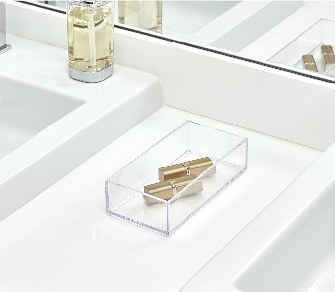 iDesign Stackable Makeup Drawer Organizer - Vanity Organizer or Desk Organizer, Set of 3, Clear