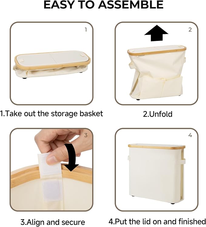 StorageWorks Toilet Paper Storage Basket with Lid, Slim Bathroom Organizer for Narrow Spaces, Toilet Paper Holder with Side Pocket and Clear Window, Holds 9 Mega or 12 Regular Rolls, Medium, Beige