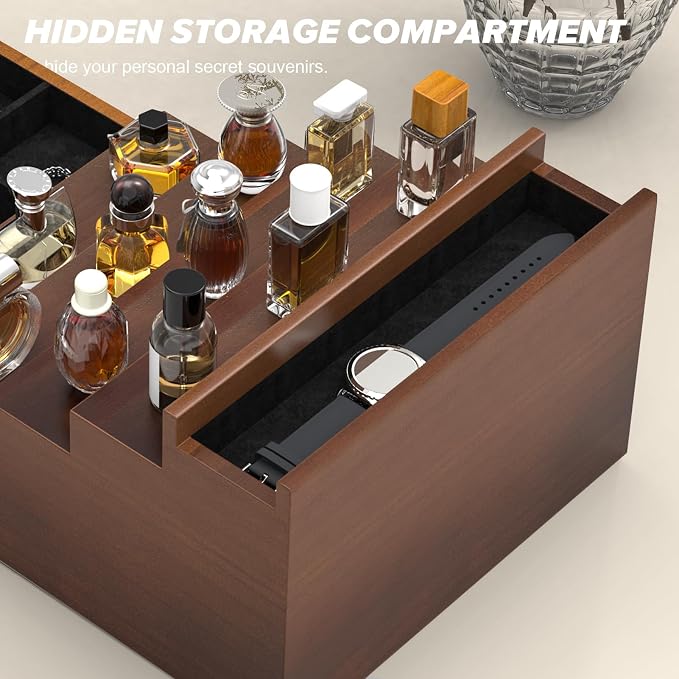 upcessory Cologne Organizer for Men, 5 Tier Black Wood Perfume Organizer with Felt Lining Drawer and Hidden Compartment, Perfume Display Holder, A Gift for Men