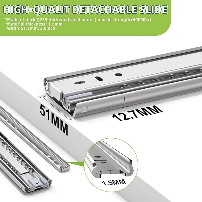 SLIDEWAY Heavy Duty Drawer Slides 1 Pair 12 14 16 18 20 22 24 32 40 Inch 150 Lbs Full Extension Ball Bearing Sliding Rails Cabinet Runners Tracks Tool Box Glides-20