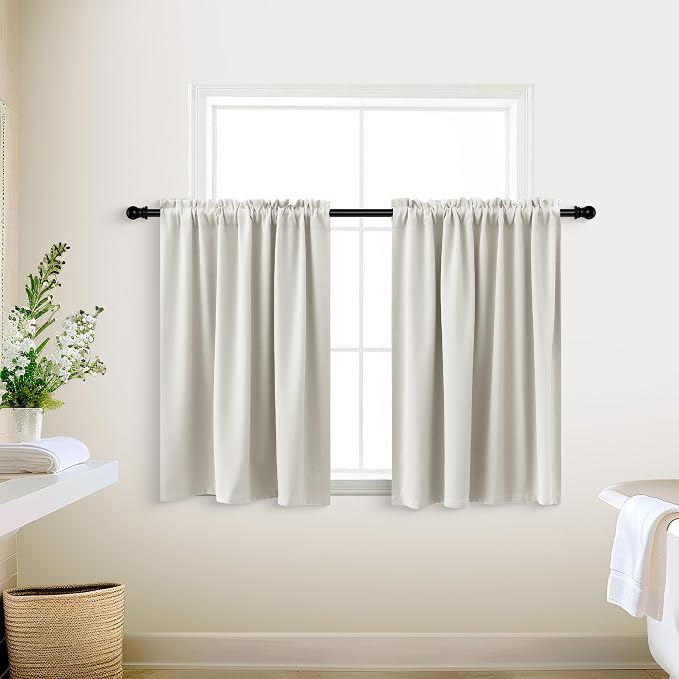 KOUFALL Kitchen Farmhouse Curtains 36 Inch Length for Small Window Treatments Set Blackout Cafe Tier Boho Short RV Curtains for Camper Windows 18 x 36 Long Natural Cream White Beige