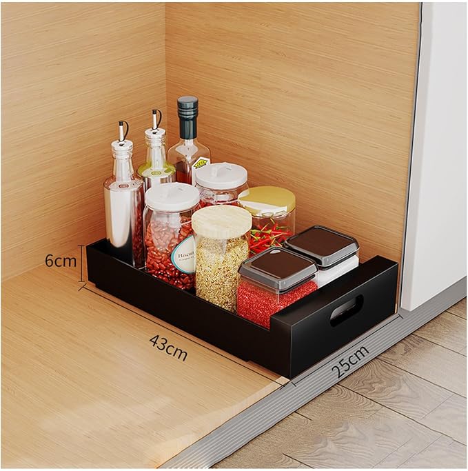 Pull Out Drawers for Cabinets Expandable Drawer Pull Out Drawers Kitchen Cabinet Storage Shelves Extendable Pull Out Drawer No Drilling and Nailing Required, 43*25*6cm, Black