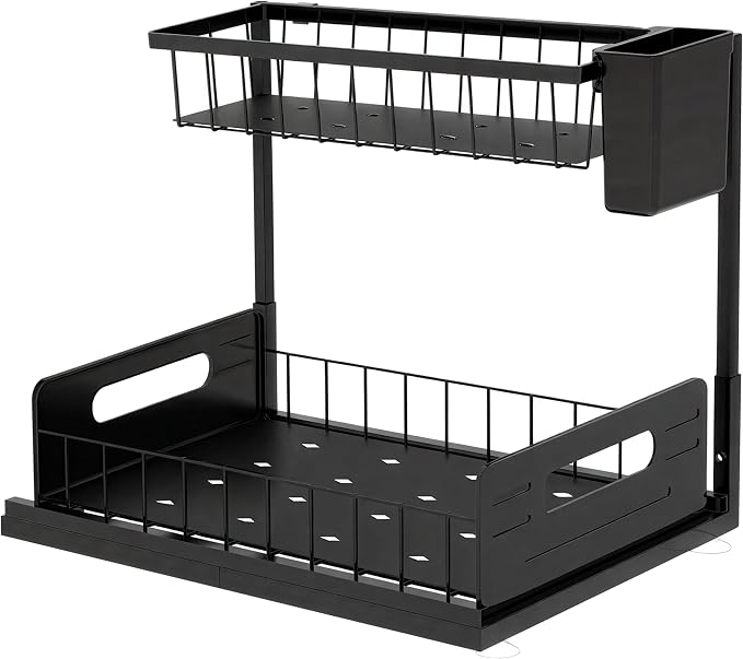 Under Sink Organizer 2 Tier with Slide-Out Drawer and Brush Holder (1)