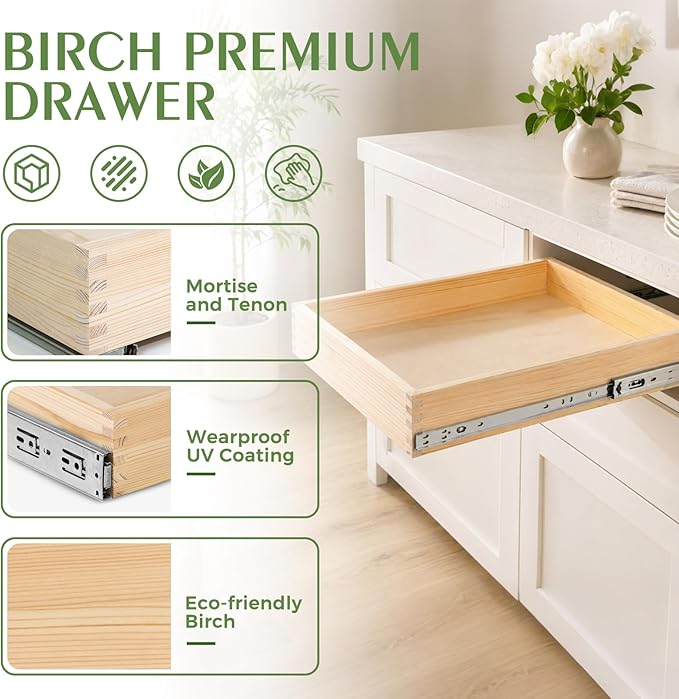 Wooden Pull Out Cabinet Organizer for Kitchen Fully Assembled 15" W x 21" D x 3" H Solid Wood Drawer with Soft Close Slides Bottom or Side Mount for Pantry Bathroom Bedroom Dining Room Storage