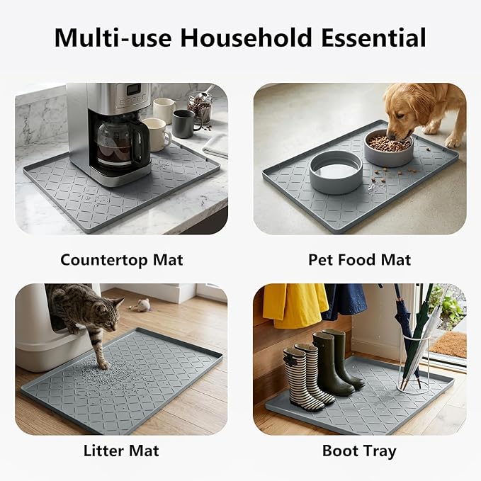 Mateeylife Under Sink Mats for Kitchen Waterproof 34"X22", Undersink Protectors，Silicone Mat Cabinet Liner, Under Sink Organizer for Bathroom and Kitchen，Boot Tray Pet Food Mat, Light Grey