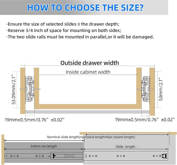 SLIDEWAY 260 Lbs Heavy Duty Drawer Slides 1 Pair 8 10 12 14 16 18 20 24 26 30 32 40 Inch Full Extension Ball Bearing Sliding Rails Cabinet Runners Tracks Tool Box Glides (53mm Wide)-30"
