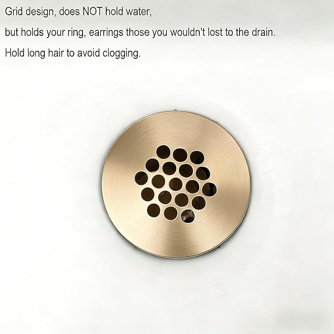 Delle Rosa Brushed Gold Bathroom Sink Drain Strainer,Grid Drain Strainer Assembly with Overflow for Bathroom Sink, Vessel Sink Drain Made of Brass