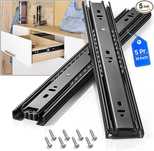 Drawer Slides 1 Pair Full Extension 10 12 14 16 18 20 22 24 inch Side Mount Rails Dresser Cabinet Bracket Replacement Ball Bearing Tracks Guide Metal Runner 100 LB (Basic-1 Pair, 18 Inch)