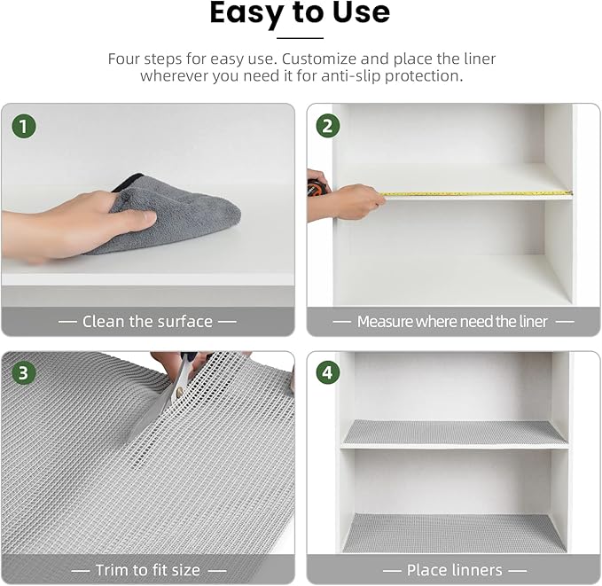 BAGAIL Non-Adhesive Shelf Liner, Thick Strong Grip Drawer Liners for Kitchen Cabinets, Heavy-Duty Easy Cut Cabinet Liners for Shelves, Pantry, Bathroom Cupboards - 12" x 10FT, LightGrey