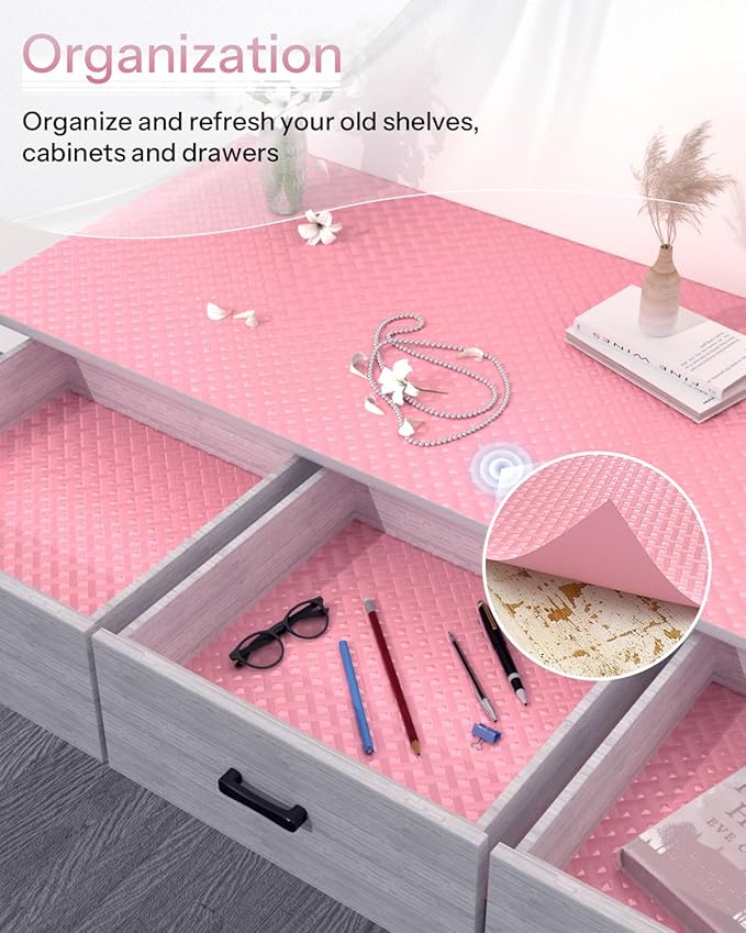 Shelf and Drawer Liner for Kitchen Cabinet, Non-Adhesive 12in x 240in Waterproof Contact Paper Refrigerator Liners Thickened Durable EVA Material Non Slip Mat for Dresser Cupboard Pantry Protector
