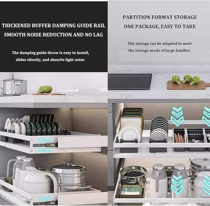 Pull Out Kitchen Storage,Roll out Storage Shelf Storage for Pantry,Extendable Drawer For Kitchen Storage,No Need Drill and Nailing,for Kitchen, Living Room, Home. ( Color : Black , Size : TWO_47*42*7C