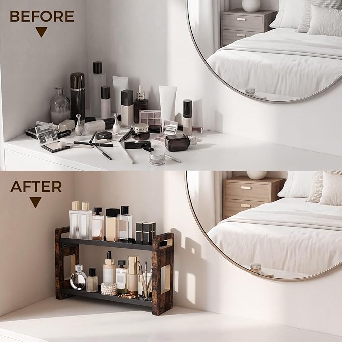 Bathroom Organizers and Storage,Bathroom Counter Organizer,Bathroom Counter Shelf,Bathroom Sink Organizer,Vanity Organizers,Vanity Storage,Perfume Display, for Dad(Brown 2 Tier)
