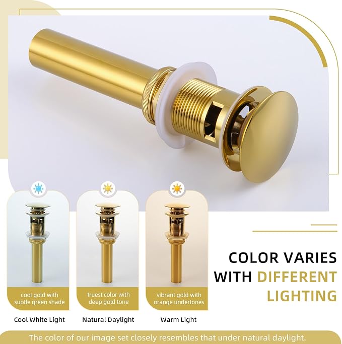 Angle Simple Bathroom Sink Drain Stopper Glossy Deep Titanium Gold Color, Brass Pop Up Sink Stopper with Overflow Hole for Sink with 1.61 to 2 Inches Drain Hole