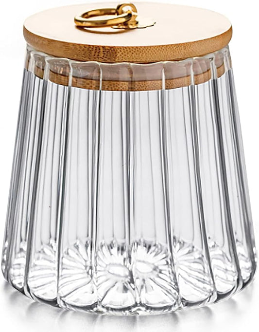 Glass Coffee Nuts Canister Airtight Storage Jar Petal Decorative Container with Bamboo Lid Metal Handle Easy to Grasp 1600ml, 54 FL OZ (Large Conical)