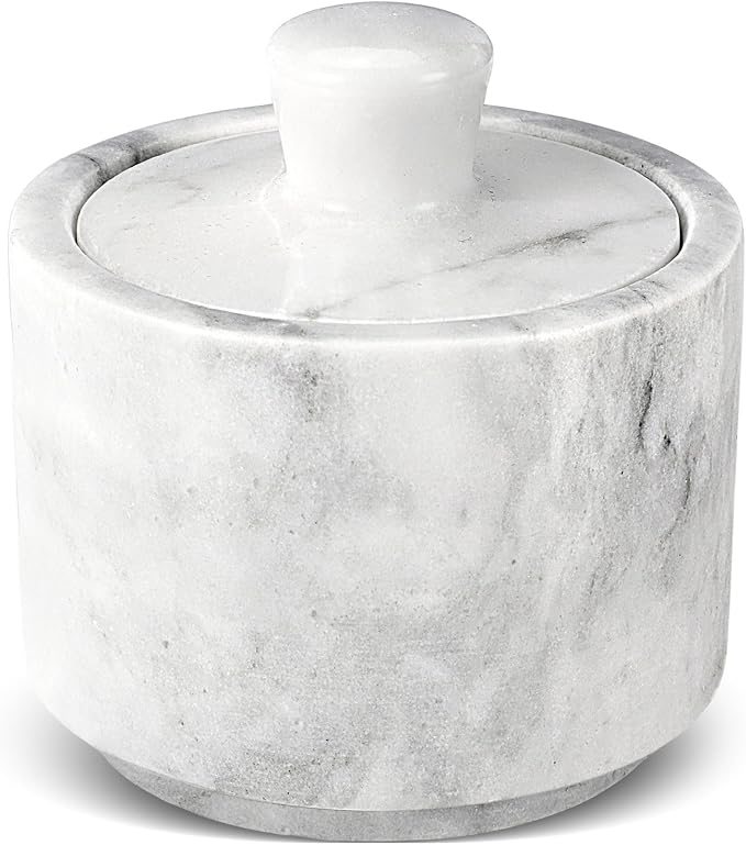 Flexzion Marble Salt Cellar with Lid, Multi-Purpose Marble Container for Salt, Pepper, Paprika and Powdered Herbs, Salt Containers for Countertop, Box for Jewelry, Watches & Accessories (White)