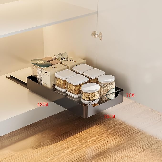 Pull Out Cabinet Organizer Slide Out Pantry Shelves With Nylon Adhesive Heavy Duty Sliding Drawer Pantry Shelf for Living Room Kitchen Bathroom Drawer Storage Box