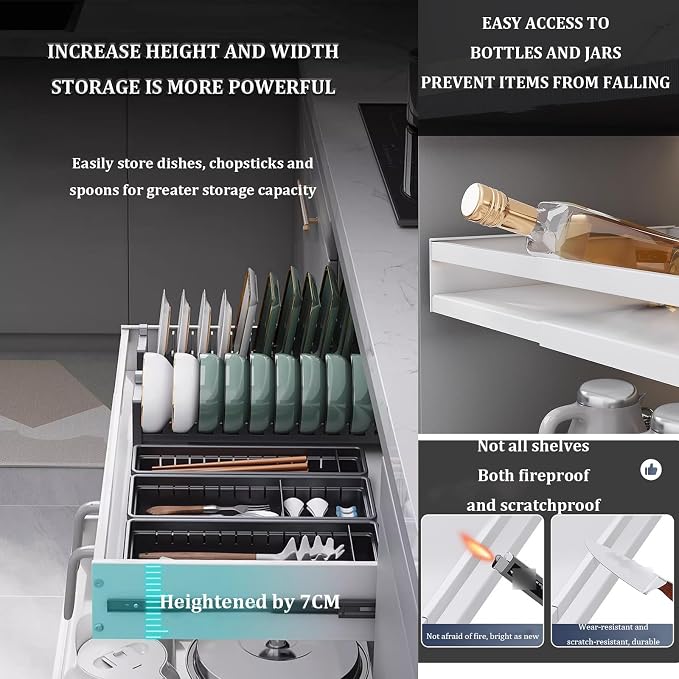 Pull Out Kitchen Storage,Roll out Storage Shelf Storage for Pantry,Extendable Drawer For Kitchen Storage,No Need Drill and Nailing,for Kitchen, Living Room, Home. ( Color : White , Size : TWO_47*42*7C