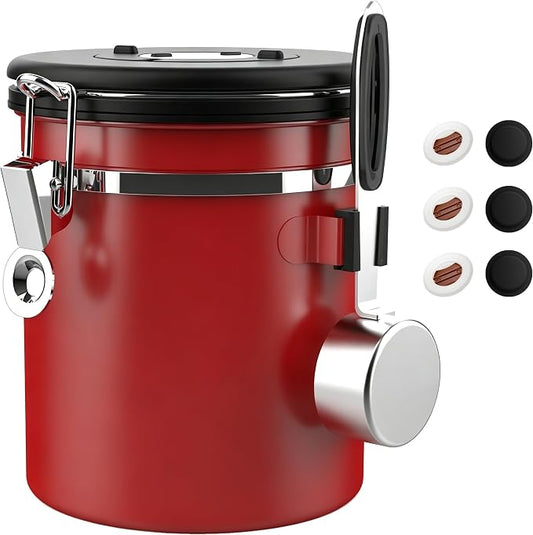 ShanSon Coffee Canister Airtight, Stainless Steel Bean Storage Container with Date Tracker & Scoop, Grounds Sugar Flour Tea Cereal Fits Kitchen Pantry, Ideal Gift for Coffee Lovers,16oz,Red