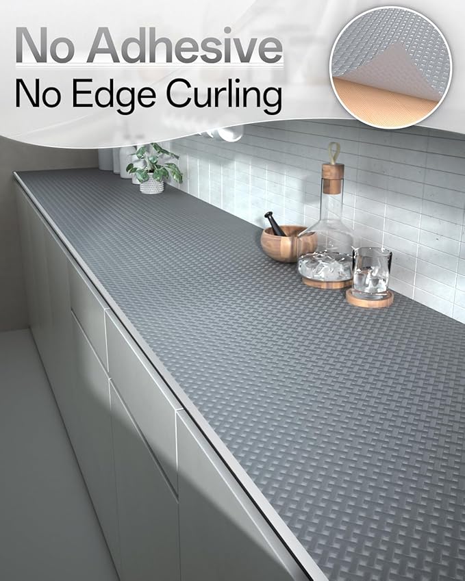 Shelf and Drawer Liner for Kitchen Cabinet, Non-Adhesive 24in x 360in Waterproof Contact Paper Refrigerator Liners Thickened Durable EVA Material Non Slip Mat for Dresser Cupboard Pantry Protector