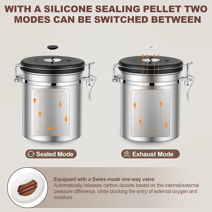 ShanSon Coffee Canister Airtight, Stainless Steel Bean Storage Container with Date Tracker & Scoop, Grounds Sugar Flour Tea Cereal Fits Kitchen Pantry, Ideal Gift for Coffee Lovers,12oz,Silver