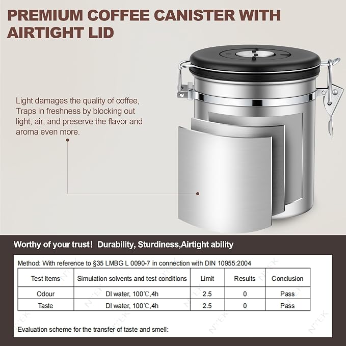 ShanSon Coffee Canister Airtight, Stainless Steel Bean Storage Container with Date Tracker & Scoop, Grounds Sugar Flour Tea Cereal Fits Kitchen Pantry, Ideal Gift for Coffee Lovers,12oz,Silver