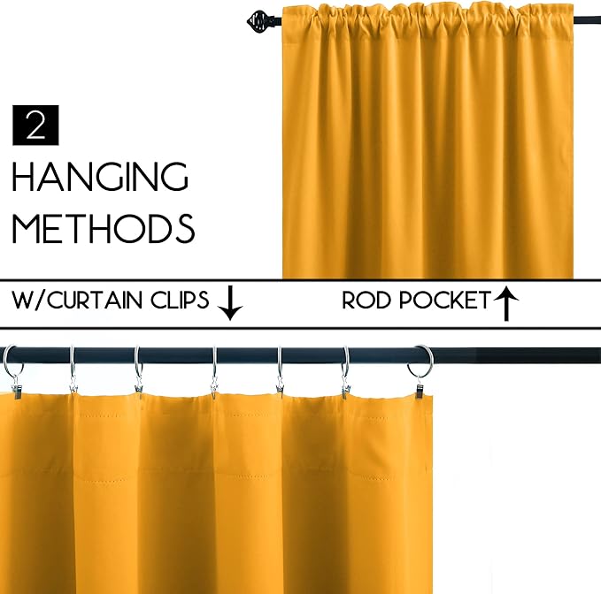 KOUFALL Yellow Curtains for Sunflower or Lemon Kitchen Decor,Blackout Spring Curtains for Living Room 2 Panels Set,30 Inches Long