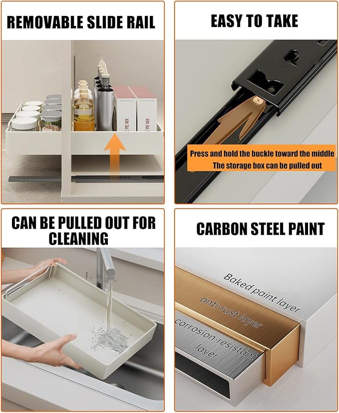 cupboardPull Out Drawer Kitchen Telescopic Drawer Retrofit Pull Slide Out Drawer with Handle Storage Shelves for Kitchen Cabinets with Adhesive Film Pull Out Drawer No Drilling