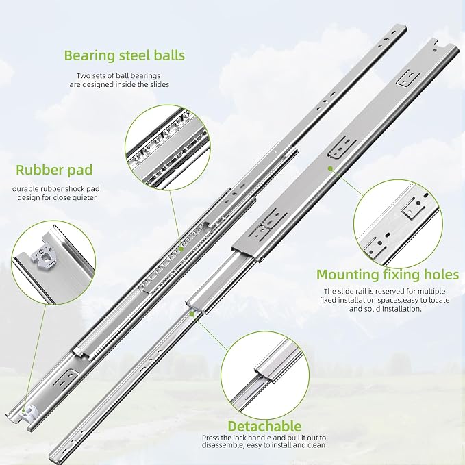 SLIDEWAY Heavy Duty Drawer Slides 1 Pair 12 14 16 18 20 22 24 32 40 Inch 150 Lbs Full Extension Ball Bearing Sliding Rails Cabinet Runners Tracks Tool Box Glides-20