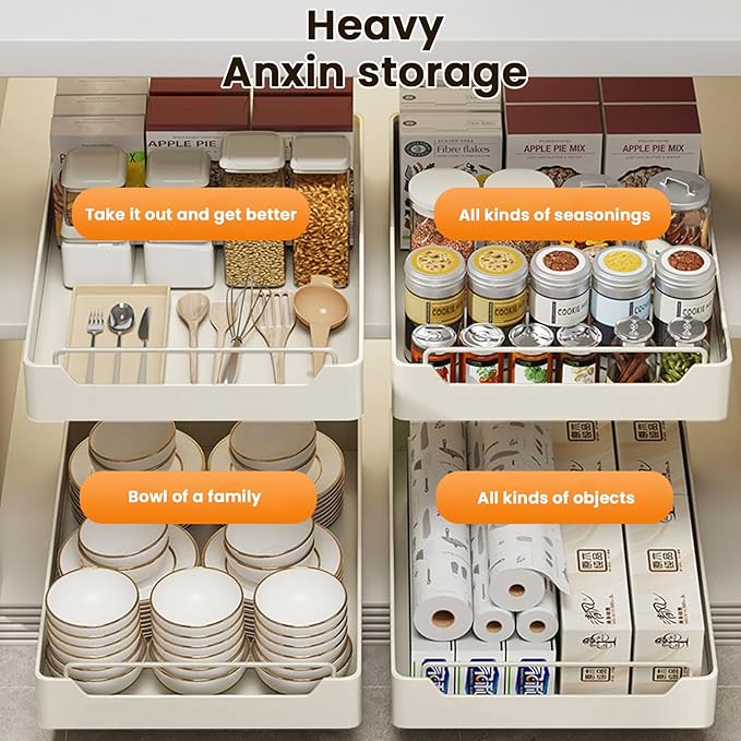 Pull Out Cabinet Nizer Sliding Drawer Storage Shelves for Kitchen Cupboards No Drill Needed Roll Out Nizer Tray for Easy Access,M