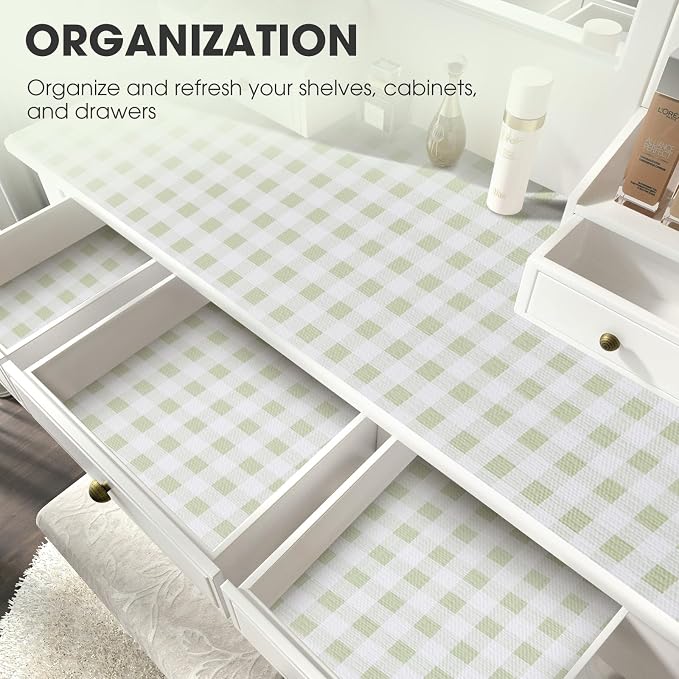 Drawer and Shelf Liner, Non-Slip Kitchen Cabinet Liners Non-Adhesive Thick Strong Grip Waterproof Washable Mats Protect Dresser Shelves Cupboard Bathroom Cabinets, Sage Green, 18 in X 10 FT