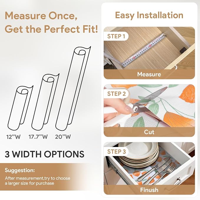 Shelf and Drawer Liner for Kitchen Cabinets 12'' X 120'' Non Adhesive Shelf Paper Strong Grip Anti Slip Cabinet Liners for Shelves, Oil-Proof Waterproof Cupboard Liner