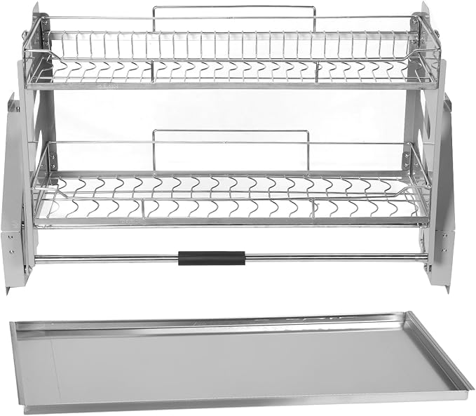 2-Tier Pull-down Storage Lift Cabinet Wall Cupboard Lifting Basket 304 Stainless Steel 22-34 Inch Width for Snacks Bowls Plate (900)