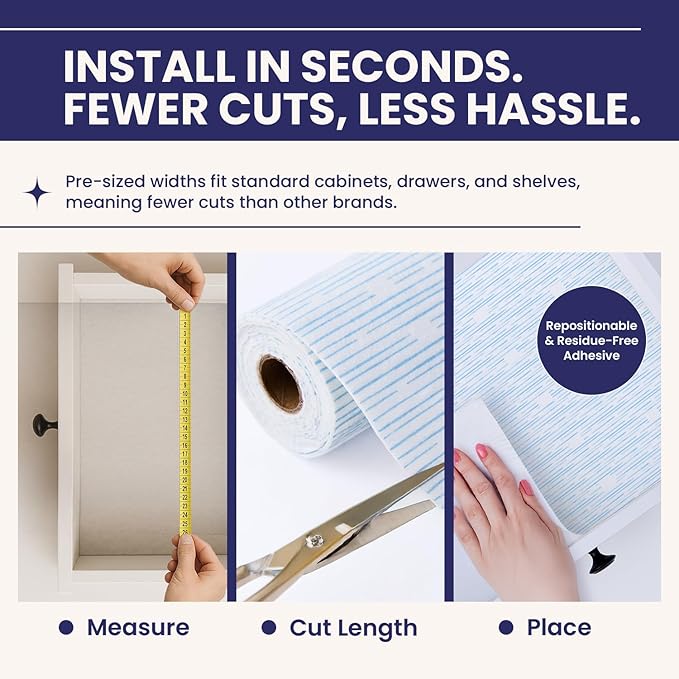 Adhesive Shelf Liner — Waterproof Felt Cabinet Liner & Contact Paper for Kitchen Organization — Soft Glide Drawer Liners, Under Sink Mat & Shelf Covers (Blue Current, 10.75in x 6ft, 2-Pack)