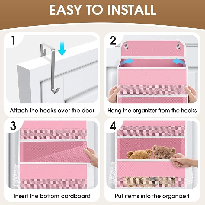 SpaceHacks 5-Tier Over The Door Organizer Hanging Storage Organizers with Clear Window 40lb Large Capacity Room Organizer for Pantry Bathroom Nursery Closet(Pink)