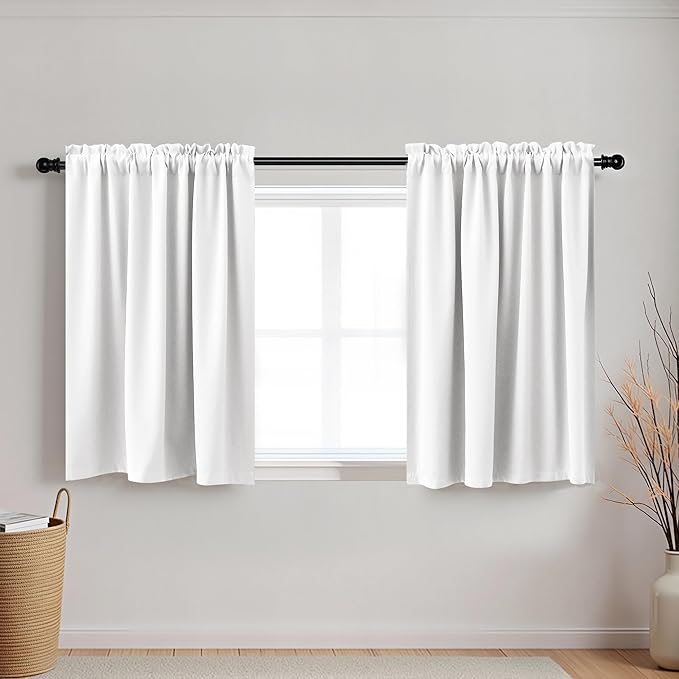 KOUFALL Short Curtains 24 x 36 Inch Length for Kitchen,White Blackout Curtains for Bedroom 2 Panels Set