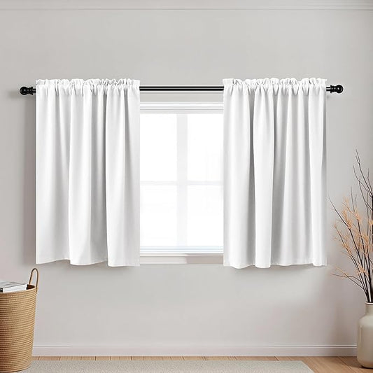 KOUFALL White Curtains for Small Bathroom Window,50% Blackout Short Curtains for Bedroom,24 x 30 Inch Length