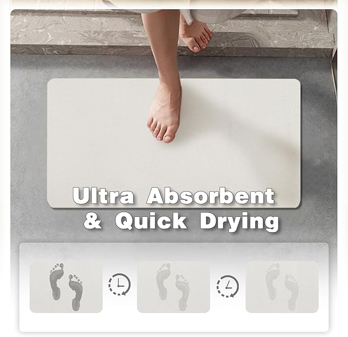 TYUU Bath Mat, Bathroom Rugs Non Slip Washable Thin Absorbent Quick Dry Bath Mat Fits Under Door Bathroom Floor Mat Perfect for Bath, Shower, or Sink 20"x48" White