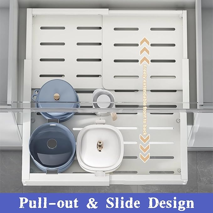 1/2 Pack Pull Out Cabinet Organiser, Extendable Slide Out Drawers, No Drilling and Nailing, for Kitchen Cupboard, Living Room, Home(Size:1 Pack,Color:White)